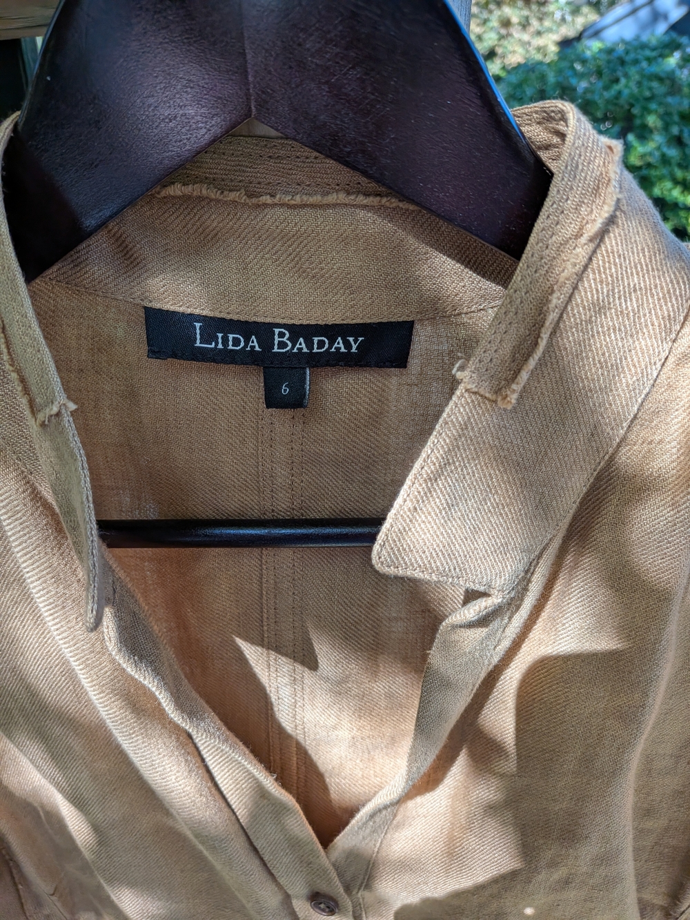 Lida Baday Women's Tan Button-Down Linen Shirt - Picture 2 of 3